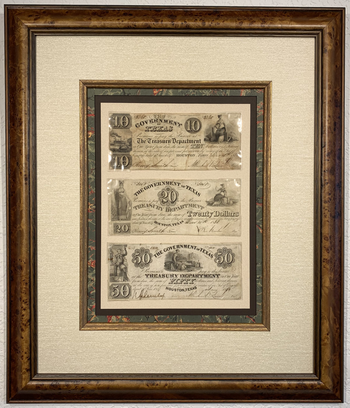 Rare Original Government of Texas Banknotes - Gallery of the Republic